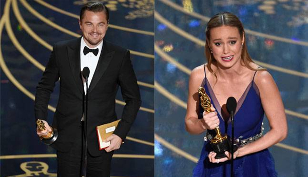 Oscars 2016 Leonardo Dicaprio,Brie Larson  Best Actor,Actress Respectively