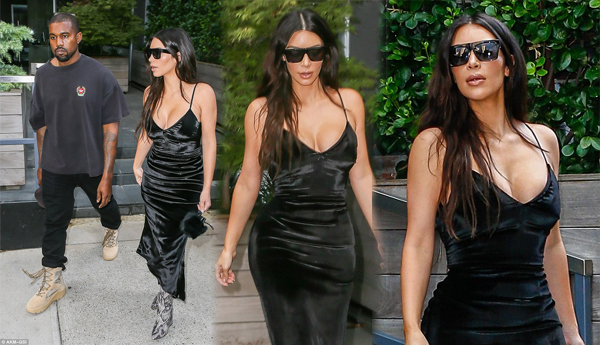 Kim Kardashian takes the plunge in velvet dress as she steps out with Kanye West in NYC