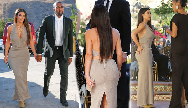 Kim Kardashian Takes the Plunge in Super Sexy Taupe Dress