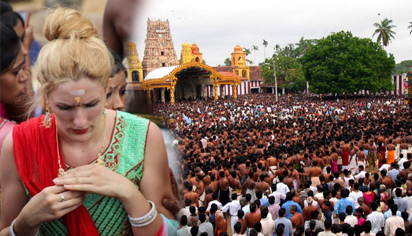 Foreign White Women Devotee Drawn the Attention of People in Nallur During Car Festival Yesterday