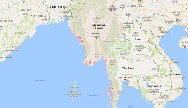 Unidentified Aircraft Crashes Into the Sea Off the Coast of Myanmar