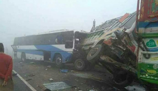 12 Vehicles Collide on Motorway in Pakistan