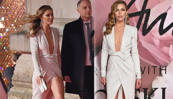 Red carpet Rule Breaker! Abbey Clancy Flaunts Extreme Cleavage AND her Toned Legs in Plunging Split Gown at British Fashion Awards 2016