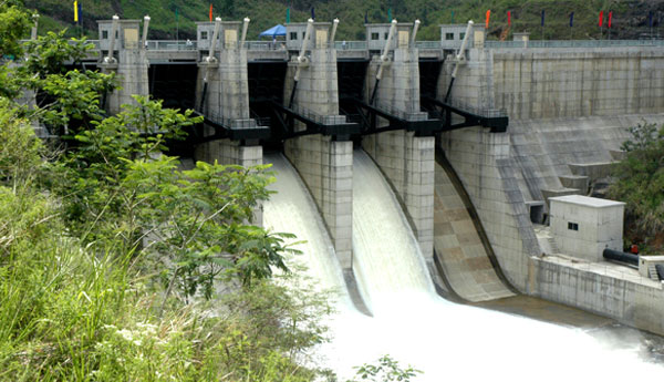 Three Sluice Gates of Upper Kotmale Reservoir Opened