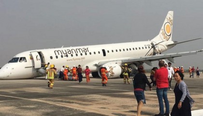 Pilot in Myanmar lands plane without front wheels
