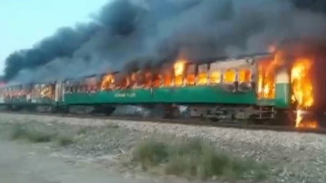At least 73 dead in Pakistan train fire, police say