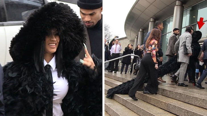 Cardi B makes dramatic court entry in large feather court