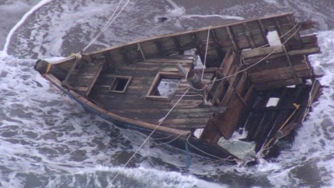 ‘Ghost boat’ containing human remains washes up on Japanese island