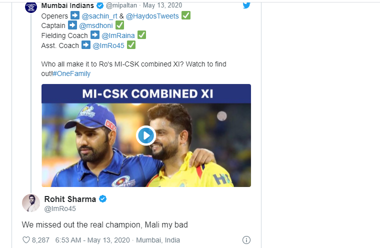 We missed out the real champion, Mali my bad-Rohit Sharma We missed out the real champion, Mali my bad-Rohit Sharma
