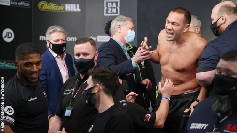 Joshua and Pulev clash at weigh-in before heavyweight fight