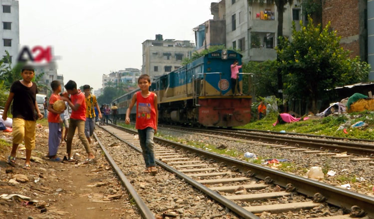 Slums dotted with railway sides in Dhaka